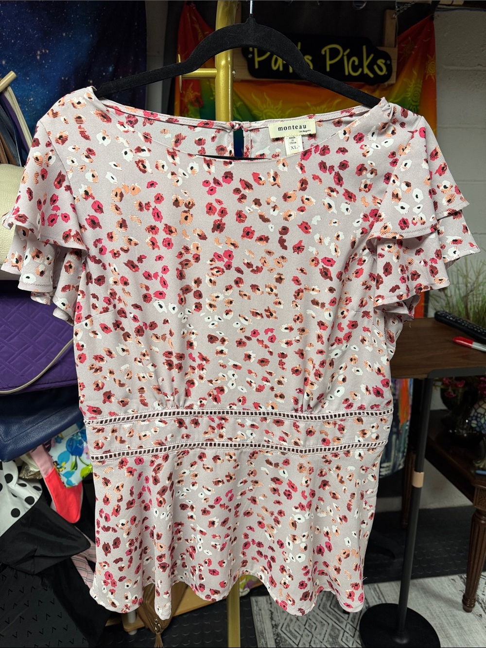 Monteau Pale Pink Floral Ruffle Peplum Blouse